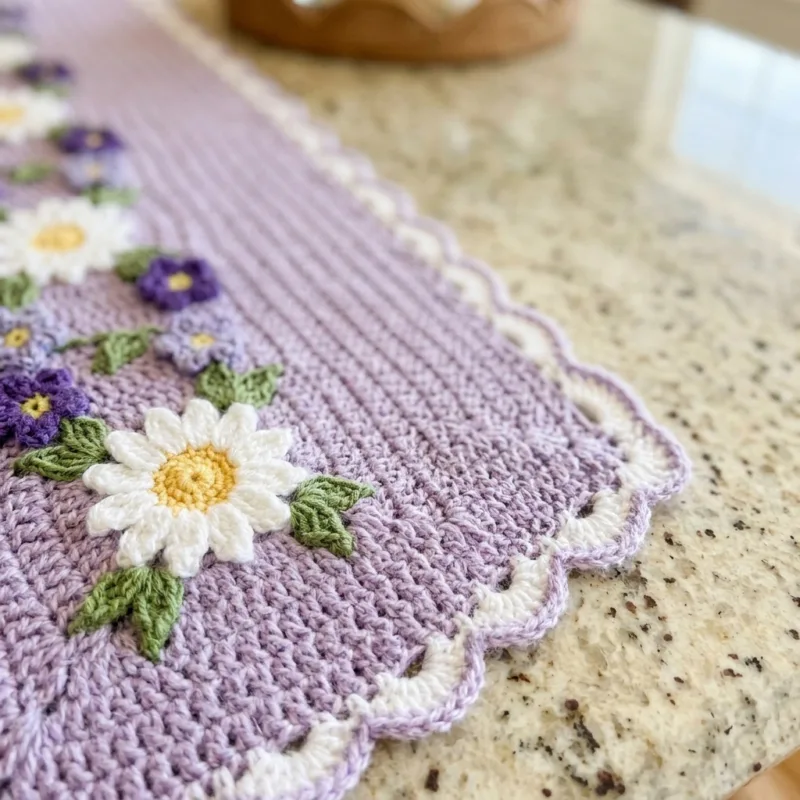 Lavender Daisy Meadow Table Runner Crochet Pattern step detail