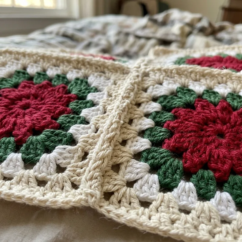 Poinsettia Granny Square Bed Cover Crochet Pattern step detail