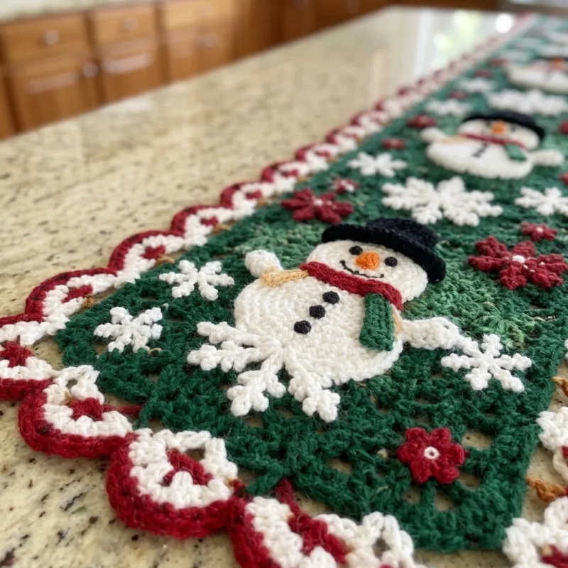 Snowman Christmas Table Runner Crochet Pattern step detail