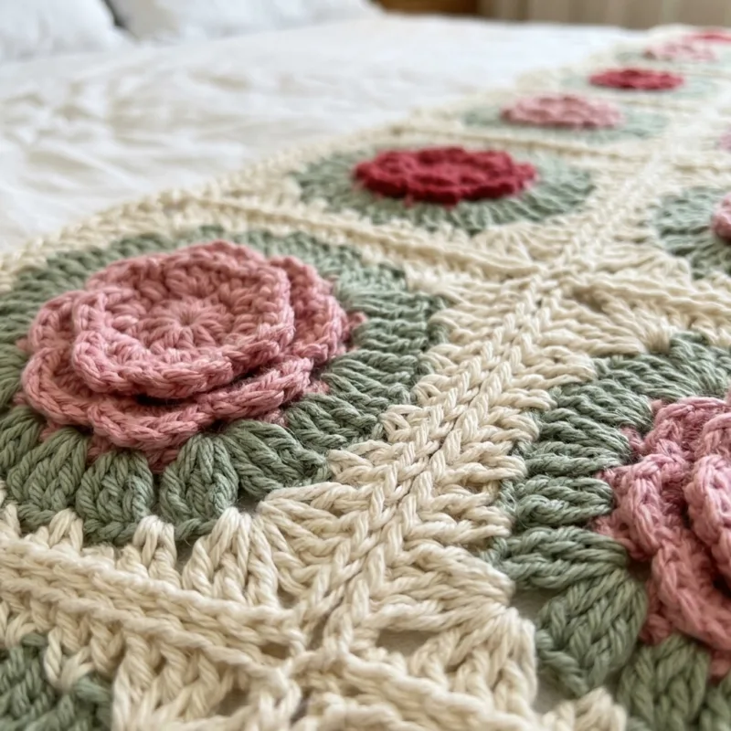 Vintage Rose Patchwork Bed Cover Crochet Pattern step detail