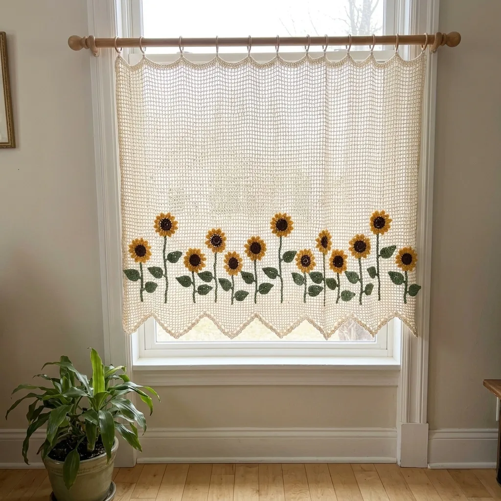 Sunflower Meadow Filet Curtain Panel Crochet Pattern