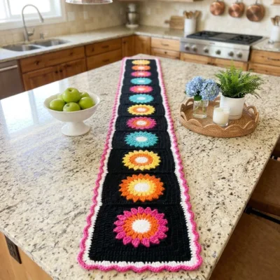 Black Rainbow Sunburst Table Runner Crochet Pattern - finished amigurumi