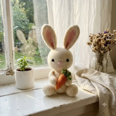 Little Bunny with Carrot Amigurumi Crochet Pattern - finished amigurumi