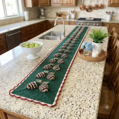 Pine Cone and Cranberry Table Runner Crochet Pattern - finished amigurumi