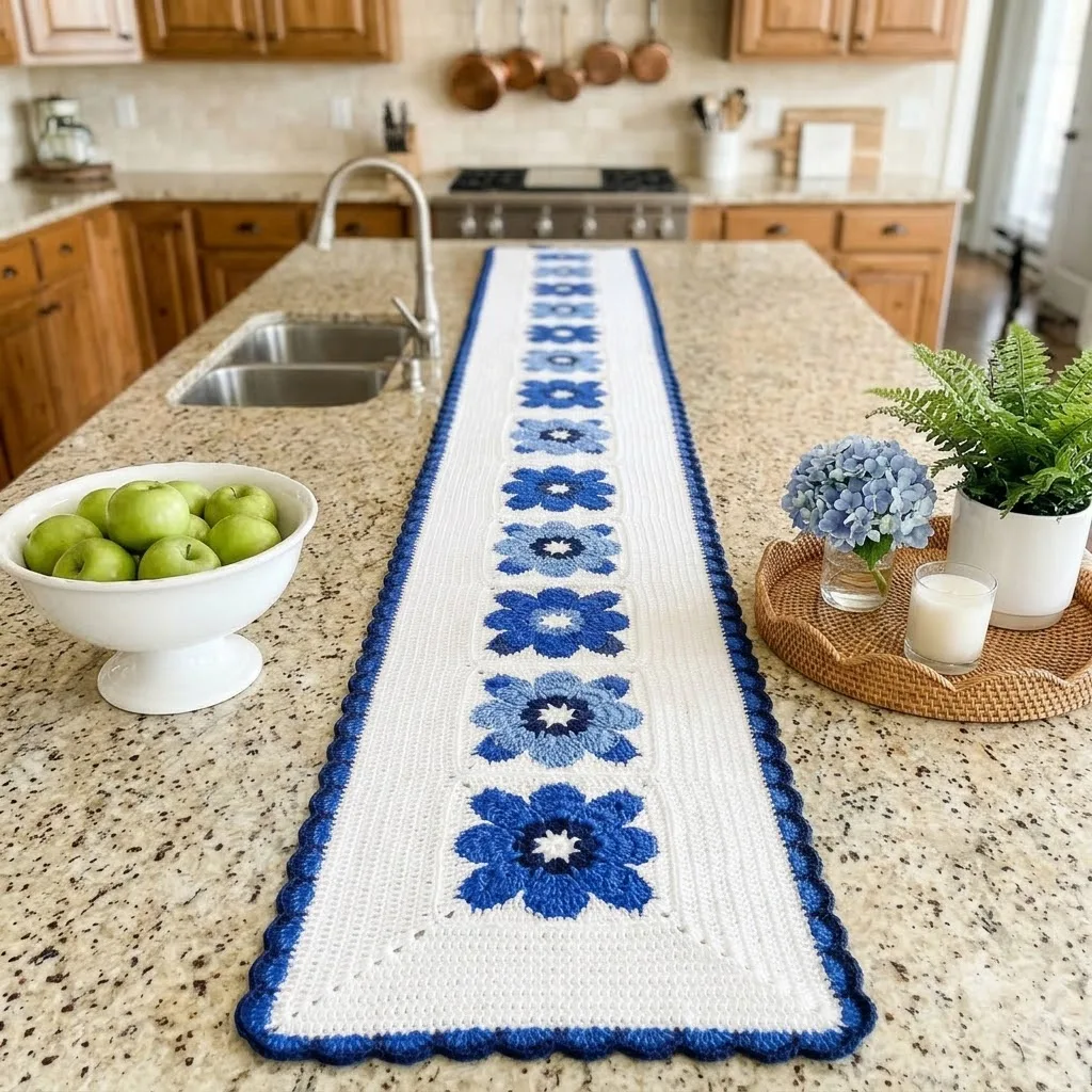 Delft Blue Tile Table Runner Crochet Pattern