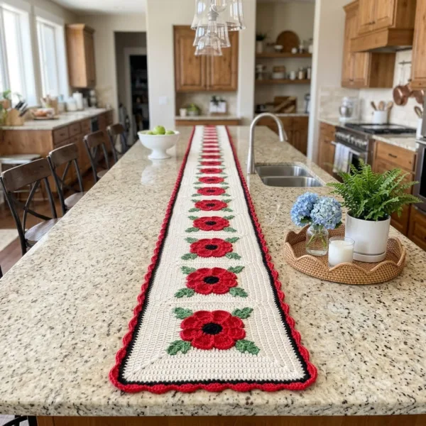 Red Poppy Field Table Runner Crochet Pattern