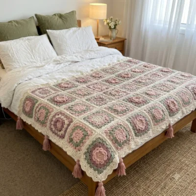 Blush Peony Granny Square Bed Cover Crochet Pattern - finished amigurumi
