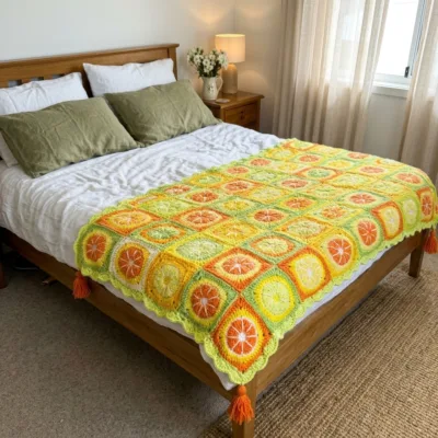 Citrus Slice Granny Square Bed Cover Crochet Pattern - finished amigurumi