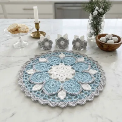 Frosted Snowflake Placemat and Napkin Ring Set Crochet Pattern - finished amigurumi