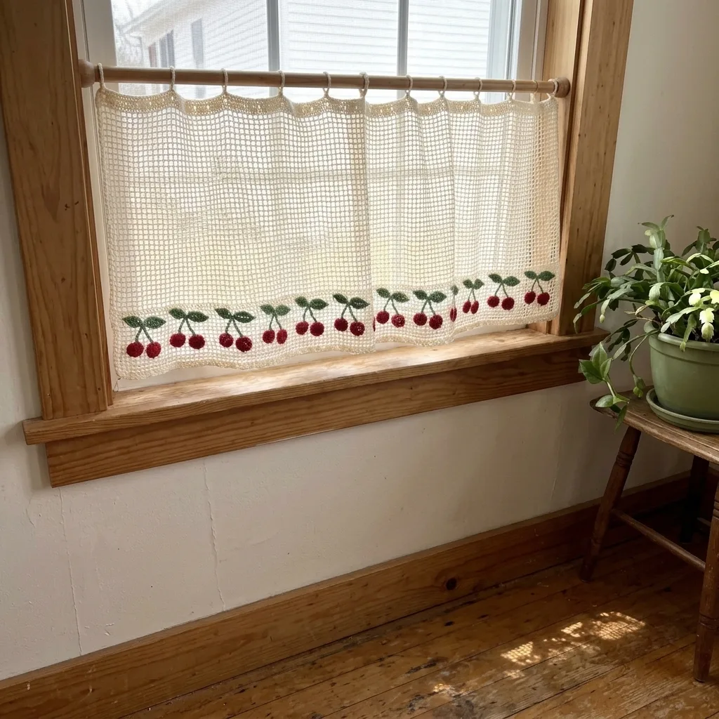 Cherry and Leaf Filet Curtain Panel Crochet Pattern
