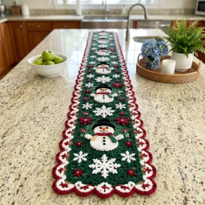 Snowman Christmas Table Runner Crochet Pattern - finished amigurumi