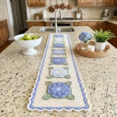 Blue Hydrangea Table Runner Crochet Pattern - finished amigurumi