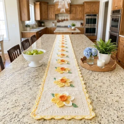 Sunny Daffodil Table Runner Crochet Pattern - finished amigurumi