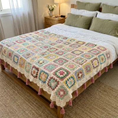 Pastel Posy Granny Square Bed Cover Crochet Pattern - finished amigurumi