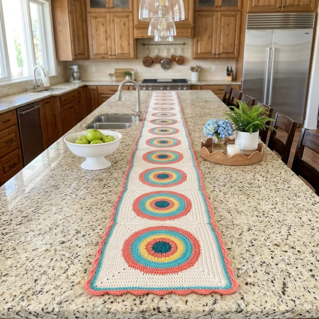 Coral and Turquoise Mandala Table Runner Crochet Pattern