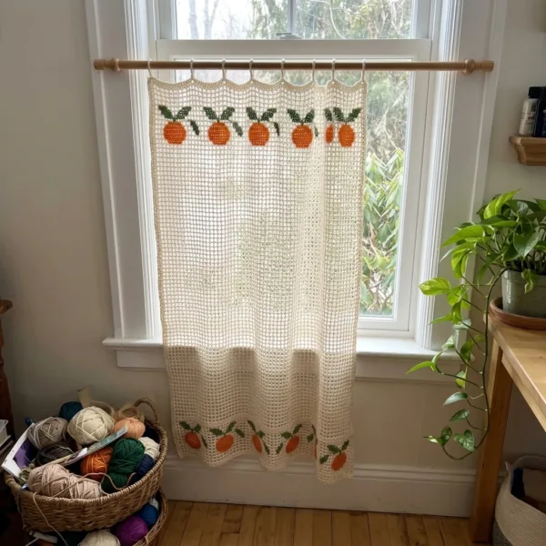 Tangerine and Leaf Filet Curtain Panel Crochet Pattern