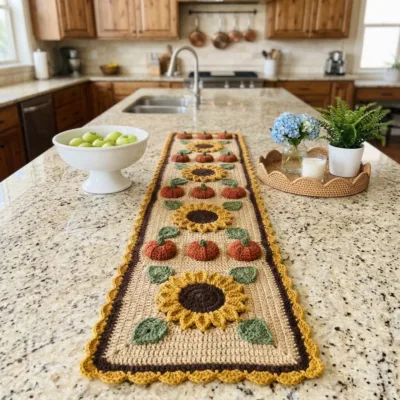 Pumpkin and Sunflower Harvest Table Runner Crochet Pattern - finished amigurumi