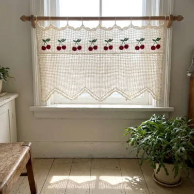 Cherry and Leaf Filet Curtain Panel Crochet Pattern - finished amigurumi