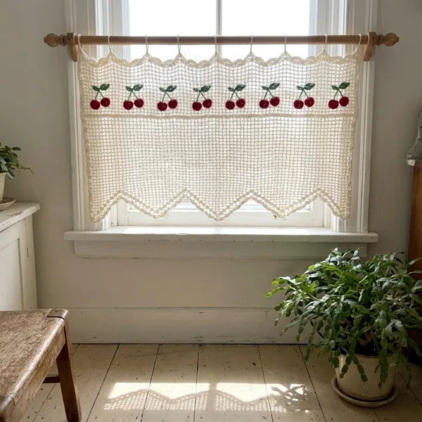 Cherry and Leaf Filet Curtain Panel Crochet Pattern