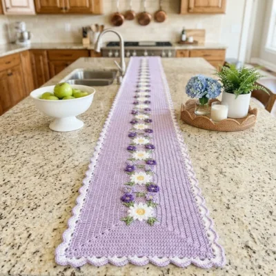 Lavender Daisy Meadow Table Runner Crochet Pattern - finished amigurumi