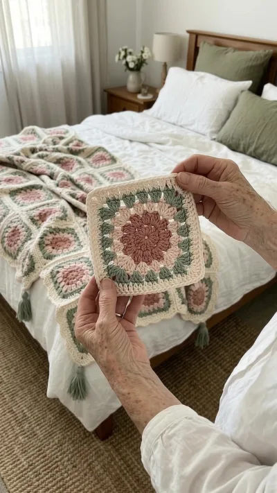 Sage Rose Granny Square Bed Cover Crochet Pattern - finished amigurumi