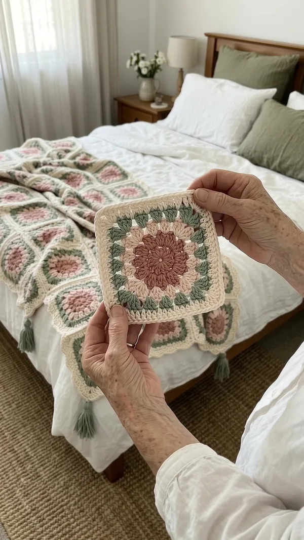 Sage Rose Granny Square Bed Cover Crochet Pattern