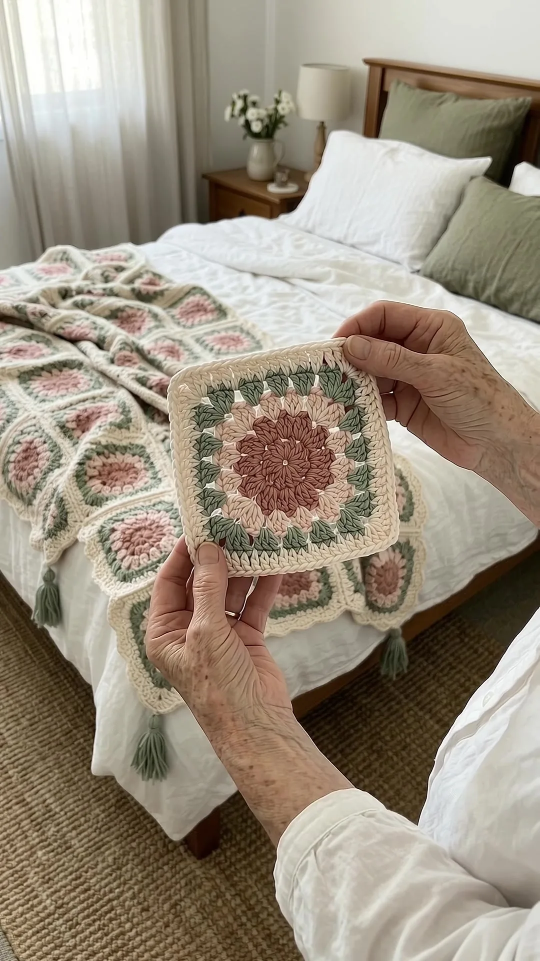 Sage Rose Granny Square Bed Cover Crochet Pattern