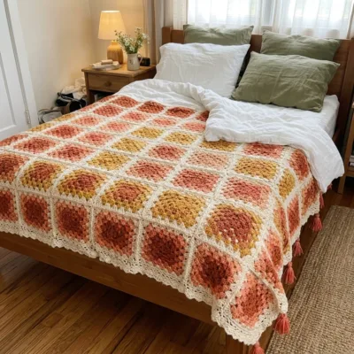 Sunset Ombre Granny Square Bed Cover Crochet Pattern - finished amigurumi