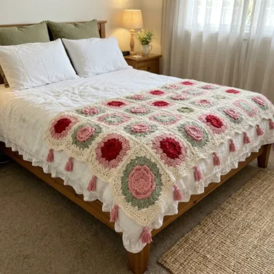 Vintage Rose Patchwork Bed Cover Crochet Pattern - finished amigurumi