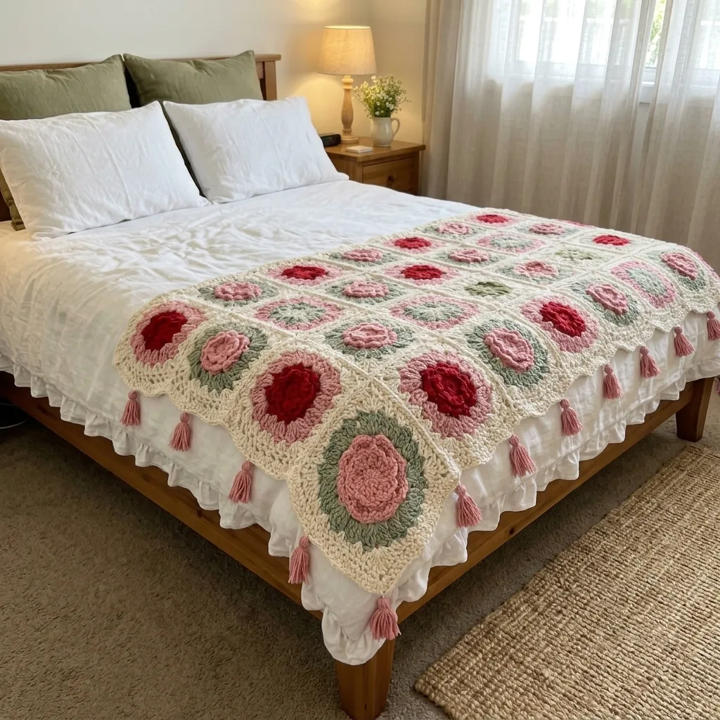 Vintage Rose Patchwork Bed Cover Crochet Pattern