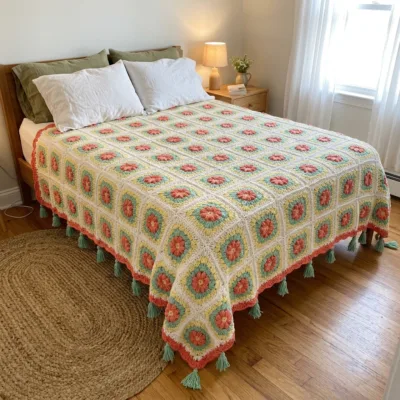 Coral Garden Granny Square Bed Cover Crochet Pattern - finished amigurumi