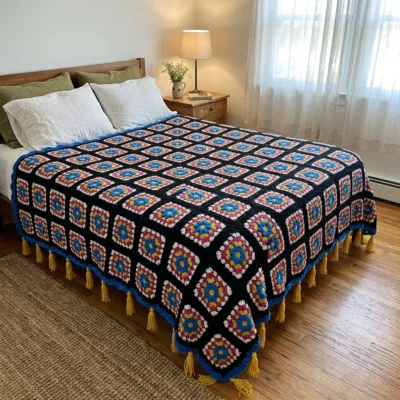 Electric Starburst Granny Square Bed Cover Crochet Pattern - finished amigurumi