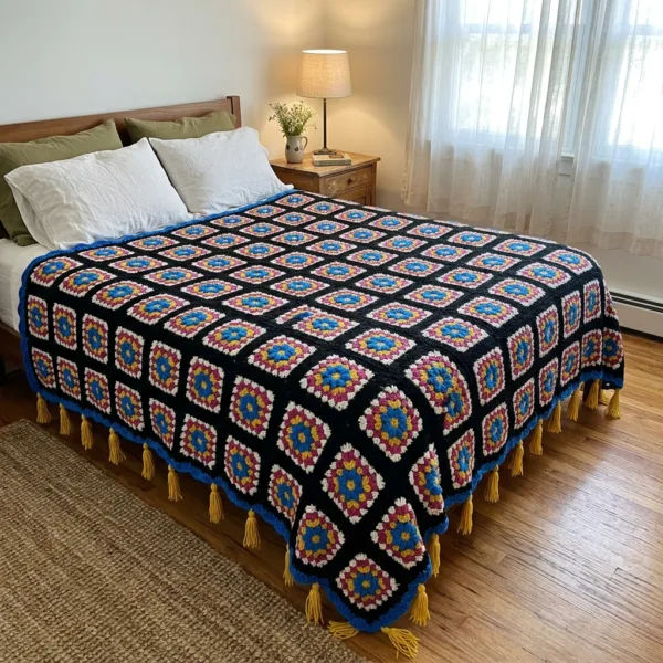 Electric Starburst Granny Square Bed Cover Crochet Pattern