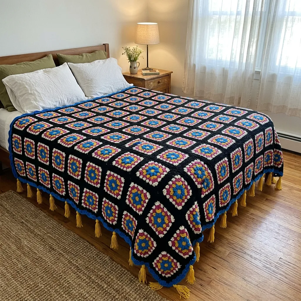 Electric Starburst Granny Square Bed Cover Crochet Pattern