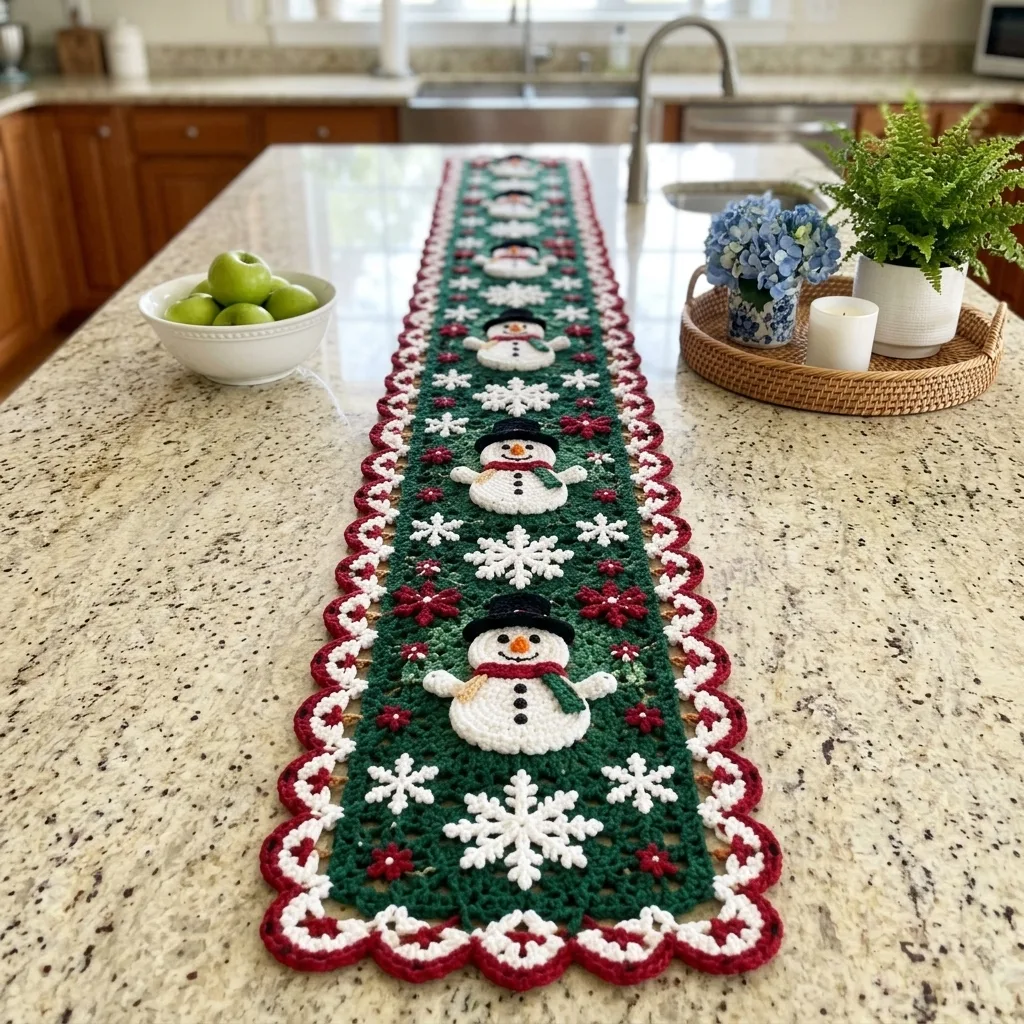 Snowman Christmas Table Runner Crochet Pattern