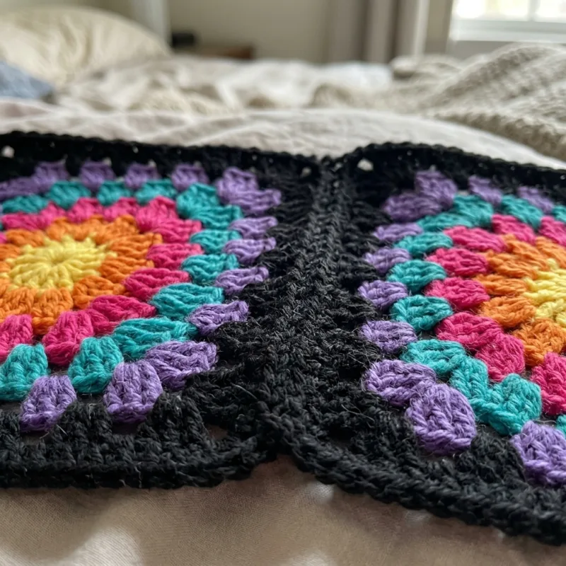 Rainbow Sunburst Granny Square Bed Cover Crochet Pattern step detail