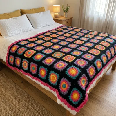 Rainbow Sunburst Granny Square Bed Cover Crochet Pattern - finished amigurumi