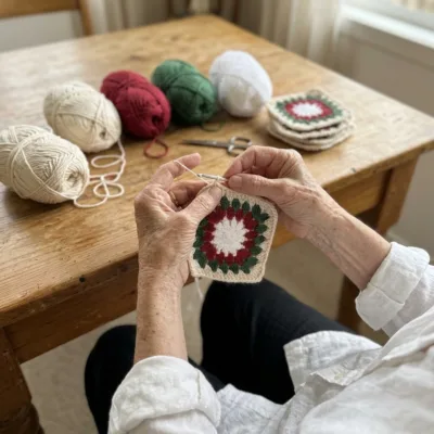 Christmas Snowflake Granny Square Bed Cover Crochet Pattern step 1 - construction progress