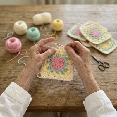 Pastel Posy Granny Square Bed Cover Crochet Pattern step 1 - construction progress