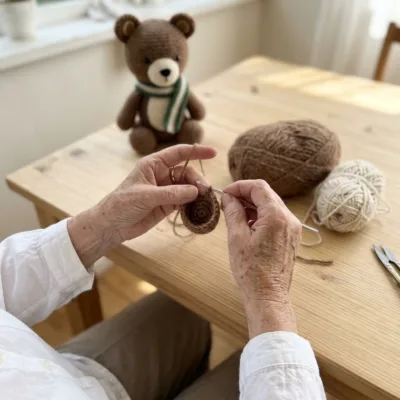 Cozy Bear in a Scarf Amigurumi Crochet Pattern step 1 - construction progress