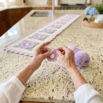 Lavender Field Table Runner Crochet Pattern step 1 - construction progress