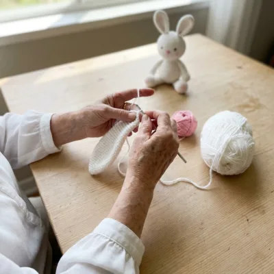 Cozy Bunny in a Scarf Amigurumi Crochet Pattern step 1 - construction progress