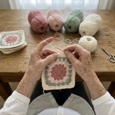 Sage Rose Granny Square Bed Cover Crochet Pattern step 1 - construction progress