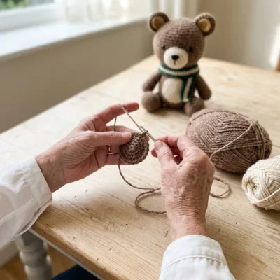 Cozy Bear in a Scarf Amigurumi Crochet Pattern step 1 - construction progress
