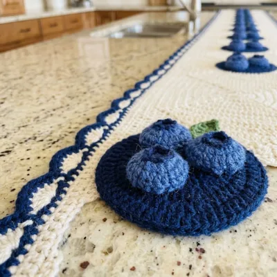 Blueberry Bramble Table Runner Crochet Pattern step 1 - construction progress