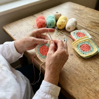 Coral Garden Granny Square Bed Cover Crochet Pattern step 1 - construction progress