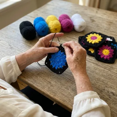 Electric Starburst Granny Square Bed Cover Crochet Pattern step 1 - construction progress