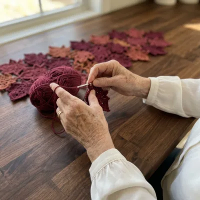 Autumn Leaf Table Runner Crochet Pattern step 1 - construction progress