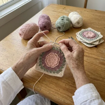 Blush Peony Granny Square Bed Cover Crochet Pattern step 1 - construction progress