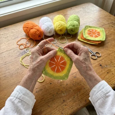 Citrus Slice Granny Square Bed Cover Crochet Pattern step 1 - construction progress